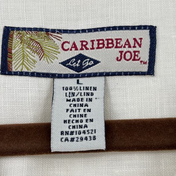Caribbean Joe Blouse Top Womens Size L White Linen Button Up Short Sleeve - Picture 3 of 10